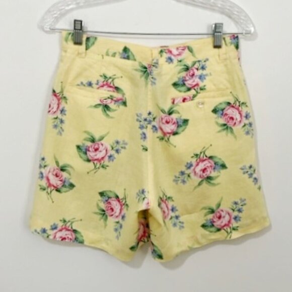 Lauren Ralph Lauren Linen Shorts Yellow Floral High Waisted Women's Size 6P - Picture 2 of 5